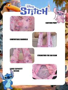 Disney Official 1 Pc Stitch Pattern Shoulder Book Bag Large Capacity Lightweight Shopping Bag Stitch Pattern Drawstring Backpack Storage Bag Perfect For Boy/Students Ideal For Daily Use, Outings, Shopping & Back To School! - Pink - View 8