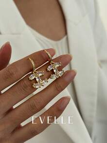 18K镀金优雅可爱铜耳环，适合日常佩戴和聚会场合 - 金色 - 查看 2