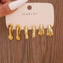 1 Set Fashionable Minimalist Geometric Pattern CCB Earrings Set, Suitable For Daily Wear - Yellow Gold - View 11
