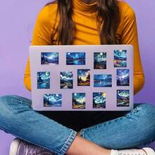 50pcs Van Gogh Oil Painting Stickers Vinyl Waterproof Stickers For Scrapbook,Journaling,Laptop,Bumper,Skateboard,Water Bottles,Computer,Phone,Cartoon,Hard Hat,Car Stickers And Decals, Perfect For Winter, New Year - Hình dán tranh sơn dầu Van Gogh - Xem 7