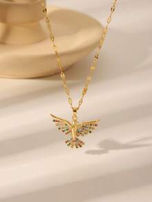 Gold-Tone Personalized Pendant Necklace - Sun/Eye/Bird Rhinestone Jewelry, Suitable For Women's Everyday/Casual Wear - Gold - View 8