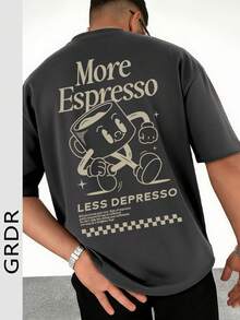 GRDR 男士可爱字母印花短袖T恤，适合夏季穿着，引领时尚潮流 - 深灰色 - 查看 4