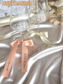 Personalized Wedding Champagne Flute Decorations, Vinyl Letter Ribbon, Custom Champagne Flute Ribbon, Ribbon Name Tags, Beverage Name Tags, Wedding Place Cards, Custom Wedding Champagne Flute Bows - Multicolor - View 4