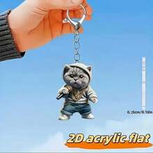 1pc Funny Kung Fu Cat Acrylic Printed Keychain, Bag Charm, Gift For Pet Lovers & Kids - Mischievous Cat - View 3