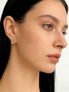 1 Pair Women's Jewelry Earrings With Pink Zirconia, S925 Silver Perfume Bottle & Bow Design, Suitable For Daily Wear, Valentine's Day Gift