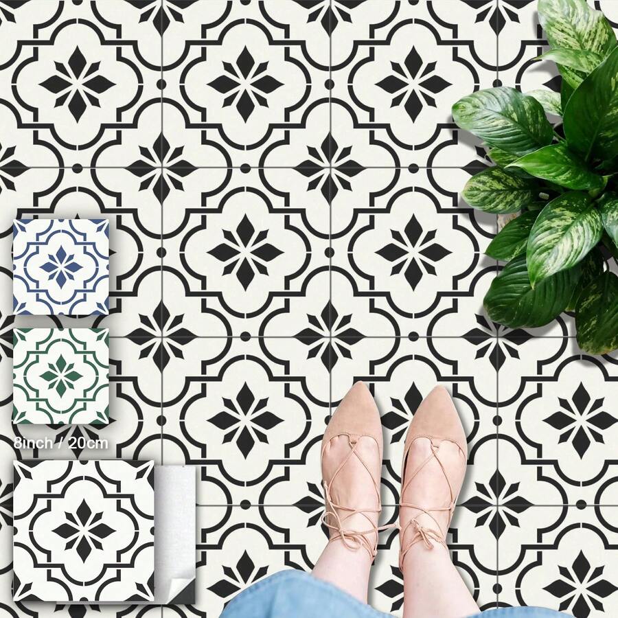 MORCART 20厘米 x 20厘米自粘地板砖，20片装自粘DIY乙烯基地板，可移除防水瓷砖贴纸，适用于卧室、客厅、浴室、厨房和楼梯。