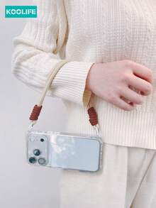 Koolife 2-In-1 Phone Case And Lanyard Set [1 Four-Corner Open Phone Case, 1 Detachable Lanyard], Solid Color TPU Phone Case With Built-In Lens Protector, Raised Lens Protection, Wrist Strap Lanyard, Independent Buttons, Shock-Proof, Compatible With IPhone 17/17 Pro/17 Pro Max - Transparent White Buttons - View 3