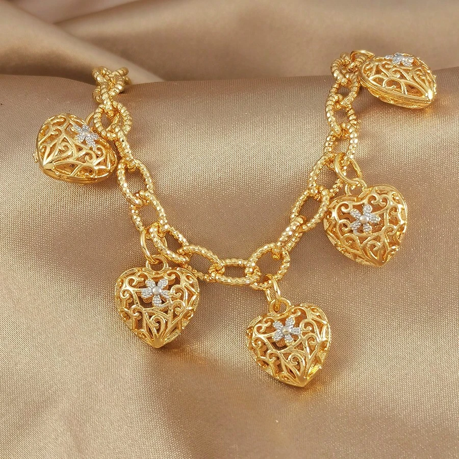 1件装时尚奢华女士镂空心形嘻哈朋克手链，新娘婚礼生日派对情人节开斋节珠宝礼物 - 金黃色 - 查看 1