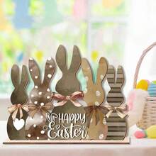 1pc Easter Wooden Table Decorations, Easter Bunny Welcome Table Decorations, Cheerful Easter Ornaments, Suitable For Easter Party Decorations, Home Table Decorations, Kitchen And Dining Room Table Decorations, And Home Decor - Multicolor - View 1