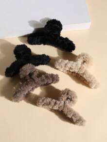 5/6/8/10pcs Oversized Plush Hair Claw Clips, Simple & Comfortable Slouchy Chic Hairstyle Accessories, Suitable For Commute, Casual, Vacation, Fashion Hair Clips Fall Fashion Hair Claw Autumn Hair Accessories Fuzzy Hair Clutch Elegant Clips For Hair - Multicolor - View 6