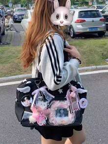 1个可爱日系百搭单肩包，波点草莓撞色星星校服风，大容量轻便日常毛绒娃娃手提包，可爱甜美高品质尼龙拉链斜挎包，时尚多巴胺斜挎包，可定制痛包，适合动漫展、购物、学生、旅行、工作，搭配JK制服 - 彩色 - 查看 7