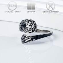 1pc 925 Sterling Silver Vintage Unique Rose Flower & Butterfly Design Spoon Ring For Women, Suitable For Daily, Vacation Wear, Holiday Gift - Antique Silver - View 3