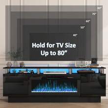 [2 Packages]70" Modern Fireplace TV Stand With 36" Electric Fireplace For TVs Up To 80",Stainless Steel Pipe, Luxury LED-Lit Entertainment Center With High-Gloss Grey Cabinet, Perfect For Living Room, Halloween Decor - 查看 5