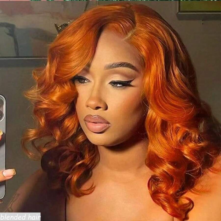 10-36 Inch Body Wave Lace Front Wigs Human Blended Hair Pre Plucked Glueless Wigs 13x4 HD Body Wave Lace Front Wigs Human Blended Hair For Women 180% Density Lace Closure Wigs Ginger Orange 350 - S350 - View 1