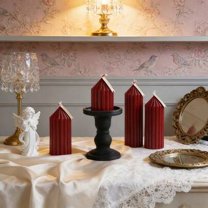 1支勃艮第酒红色尖头齿轮造型香氛蜡烛，直径1.97英寸，无烟大豆蜡材质，适用于家居装饰、派对、桌面摆设、节日礼物、晚宴、聚会/活动、放松/冥想、氛围照明、营造浪漫氛围、婚礼装饰、结婚礼物、节日装饰、冬季礼物、送给她的礼物