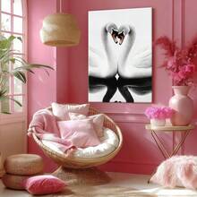 1pc Valentine Day Gift, Spring Wall Art, Christmas Decor Framed Wall Art, Wrapped Canvas Poster Vintage Prints, Swans, Hearts, Romantic Birds - Botanical, Black And White Illustration, Classic Realism, Romantic Art Style, Home Living Room Bedroom Ofice Wall Decor, Birthday Party Decor, Hanging Hardware Included - Wrapped Framed Canvas, Vertical - Lienzo enmarcado - Ver 8