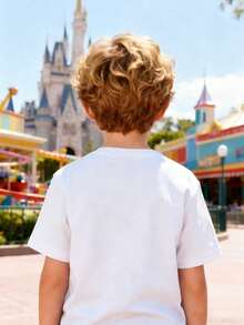 Disney Boys' T-Shirt, Creative Stitch Alphabet Cartoon Print, Summer Cotton Crew Neck Short Sleeve For Boys, Suitable For Everyday Wear, Vacations, Outdoor Activities, And As A Gift For Children. - 白色 - 查看 2