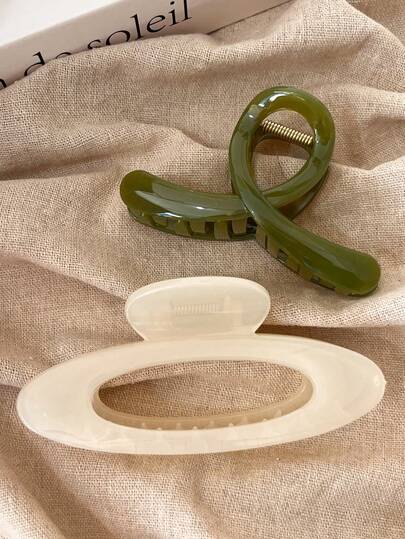 2pcs/1pc Women White & Green Lightweight Plastic Hair Clips, Fashion Versatile High-End Elegant Simple Solid Color Hair Claws, Suitable For Daily Outing, Casual, Party, Commute, Beach, Vacation, Ponytail, Bun, Face Washing, Makeup, Outfit Accessory Women Claw Clips Elegant Hair Accessories