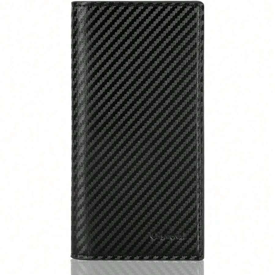 Premium Leather Checkbook Cover For Men And Women Checkbook Holder Wallet RFID Blocking - 黑碳 - 查看 1