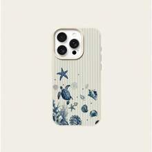 1pc TPU Material Fresh Blue Ocean Series Sea Turtle Shell Striped Pattern Phone Case Compatible With Apple 17 Pro Max/17/16 Pro Max/15/13/12/11, S20 FE/A15/S24/A55, Compatible With Redmi Note 11/Note 12/Note 13 Pro, Full Coverage Anti-Drop Soft Shell Phone Protective Cover,International Version, Not The Domestic Version - White - View 5