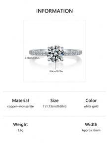 1 pieza Anillo eterno de moissanita elegante y lujoso con destellos, anillo de promesa nupcial, adecuado para uso diario, fiesta, accesorios casuales, accesorio de joyería de alta calidad, regalo para vacaciones - redondo - Ver 6