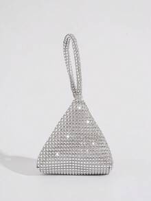 Silver Mini Party Clutch Bag With Rhinestone Decor, Suitable For Dresses, Parties And Gatherings, Personalized Handbag, Coin Purse, Lipstick Holder - Silver - View 7