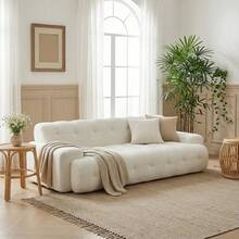Cloud Style Chenille 3-Seater Sofa With Button Tufting, Minimalist Upholstered Couch For Living Room And Apartment - 白色 - 查看 2