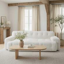 Cloud Style Chenille 3-Seater Sofa With Button Tufting, Minimalist Upholstered Couch For Living Room And Apartment - 白色 - 查看 6