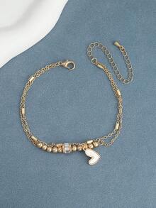 1pc Layered Minimalist French Style Vintage Design Heart Anklet, Versatile - Multicolor - View 4