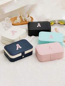 Pu Leather Jewelry Organizer, With Pink Letters A-Z With Rhinestones,Portable Organizer, Zipper Closure&Soft Lining For Organizing Earrings, For Earrings, Rings, Necklaces, Bracelets, Nail Accessories, Perfect Gift For Summer Travel,,Back-To-School Season, Mother's Day,Summer,New Year,Ramadan, Eid, Valentine's Day, Christmas, Or Thanksgiving. - Multicolor - View 5