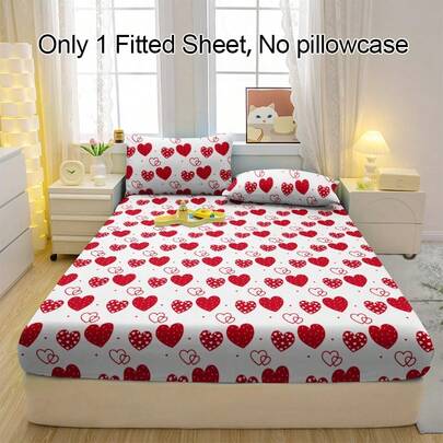 1件白色底心形图案透气床笠，柔软舒适的床垫罩，适用于卧室、客房和宿舍，床垫保护套，床上用品套装（不含枕套）