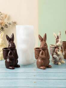1/2pcs Easter Basket Rabbit Chocolate Mold, DIY Standing Rabbit Cake Mold, Pudding Silicone Mold - Transparent - View 7