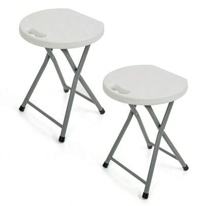 White Folding Stools - Portable And Durable Plastic Foldable Stools For Camping, Kitchen, Desk, Or Outdoor Use, Lightweight Fold Up Stool For Indoor/Outdoor Events And Everyday Seating