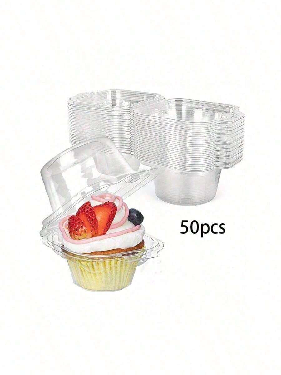 10pcs/50pcs/100pcsIndependent Cupcake Container, 50 Plastic Transparent Cupcake Boxes, Disposable Single Cupcake Rack With Round Top Cover, Stackable Wedding Pancake Rack - Multicolor - View 1