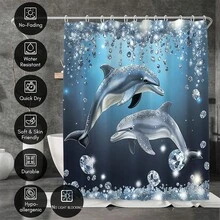 1件/3件/4件海洋生物海豚浴帘套装，马桶座垫浴室地垫套装，简约水晶海豚印花浴帘，完美适用于浴室装饰、通用房间装饰、家居装饰套装、浴室配件浴帘马桶边地垫浴帘套装