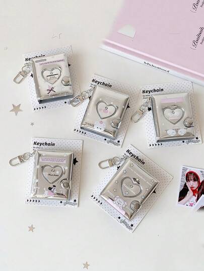 1pc Shiny 2-Inch Silver Heart Hollow Photo Album, Cartoon Star Sticker Storage Book, Autograph/ID Card Holder