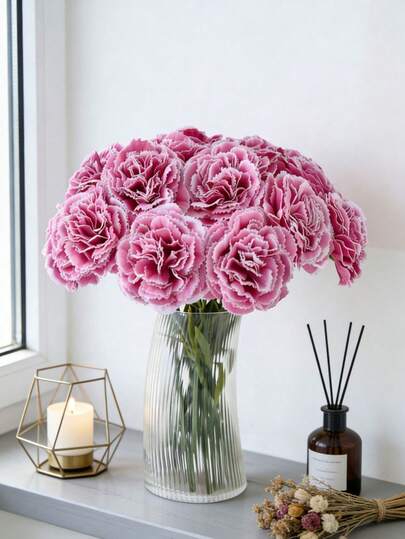 3支仿真康乃馨 - 非常适合母亲节、婚礼、情人节装饰，也可用于家居卧室、厨房、客厅、阳台、房间装饰和家居装饰。