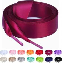Flat Colorful Satin Shoelaces, 3/ 4inch Width, Women's/Girls' Shoelaces, White, 47inch (120) Cm: Clothing, Shoes, And Jewelry - 絲帶酒紅色 - 查看 8
