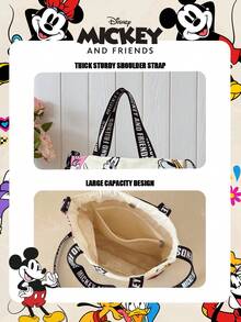 1pc Disney Officially Licensed Mickey Mouse Printed Cartoon Candy Bag, Children's Handbag, Girl's Cute Cartoon Tote Bag, Casual Canvas Shoulder Bag, Convenient For Daily Use And Shopping - Suitable For Children/Boys/Girls, Perfect For Daily/Shopping - White - View 9