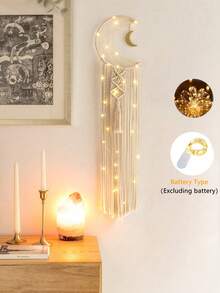 1pc Bohemian Handmade Dream Catcher Wall Hanging Decor With Led Moon Light, Lace Trim, As Mother's Day Gift, For Friends, Women, Girls, Bedroom, Living Room, Wedding Home Decor Christmas Decor Christmas Gift Thanksgiving Christmas Tree Decor Ornaments Christmas Light Bedroom Decor Home Decor Party Decor Holiday Festival Room Decor - Beige - View 16