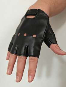 1 Pair Men's Street Dance Half Finger Leather Gloves, Suitable For Nightclub Pole Dancing, Dance Performances - Black - View 7