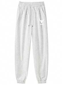 男士休闲日常通勤简约百搭牛头字母印花抽绳腰束脚裤 - 淺灰色 - 查看 7