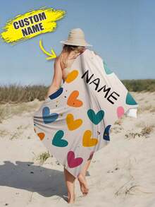 1 pieza Toalla de playa con estilo moderno personalizable - Material de poliéster súper suave, diseño rectangular, toalla con texto personalizado adecuada para piscina, spa, regalo de verano - Multicolor - Ver 13