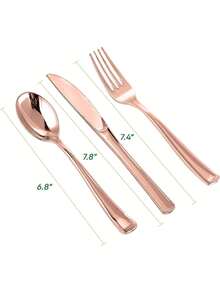 150/100/50/25/10pcs Rose Gold Flatware Set, Includes Cake/Salad Forks, Spoons, Plastic Material Reusable And Washable Cutlery Set, Suitable For Home, Restaurant, Wedding, Outdoor, Birthday, Party, Holiday Gathering, Kitchen Accessories, Valentine's Day, Back To School Party, Dinnerware Set, Kitchen & Dining - Rose Gold - View 8