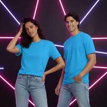 Camiseta Bege Caqui Lisa Básica De Algodão Estilo E Conforto - Azul - Visão 2