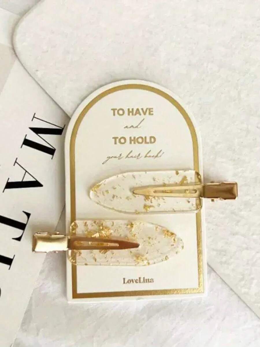 4pcs Women's Gorgeous Glittery Gold Bridesmaid Hair Clips, Perfect Wedding Proposal & Romantic Gift(Comes With A Piece Of Cardstock), Claw Clips, Hair Slide, Hair Barrettes - Apricot - View 1