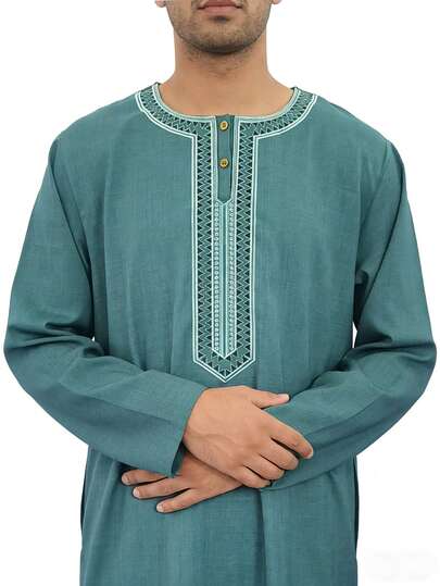 남성용 긴소매 자수 로브, 남성용 버튼 캐주얼 단색 로브