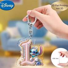 2D Printed 1pc Disney Stitch Acrylic Keychain, 26pcs English Alphabet, Featuring Stitch & Angel Cartoon Design, Cute Kawaii Bag Charm, Car Key Chain, Letter Spelling Pendant, Perfect Birthday Gift, Ideal For Disney Stitch Fans, Valentine's Day Gift, Ramadan Gift - Multicolor - View 26