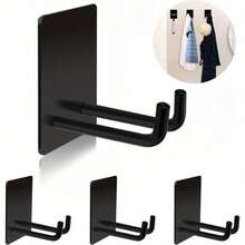 4-6pcs Stainless Steel Adhesive Hooks, Strong Sticky Bathroom Kitchen Organizer Hooks, Suitable For Hanging Hats, Coats, Keys, Etc. (Black) - Black - View 1