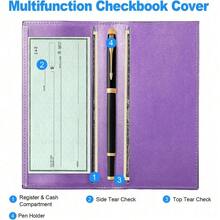 Premium Leather Checkbook Cover For Men And Women Checkbook Holder Wallet RFID Blocking - 薰衣草色 - 查看 2